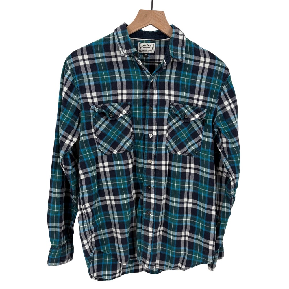 Deus Ex Machina Motorcycles Blue & Green Men's Plaid Flannel‎ Medium